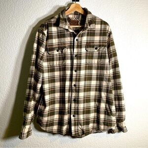 Orvis Mens Heavyweight Flannel Plaid Button Up Shirt Jacket Shacket Size Large